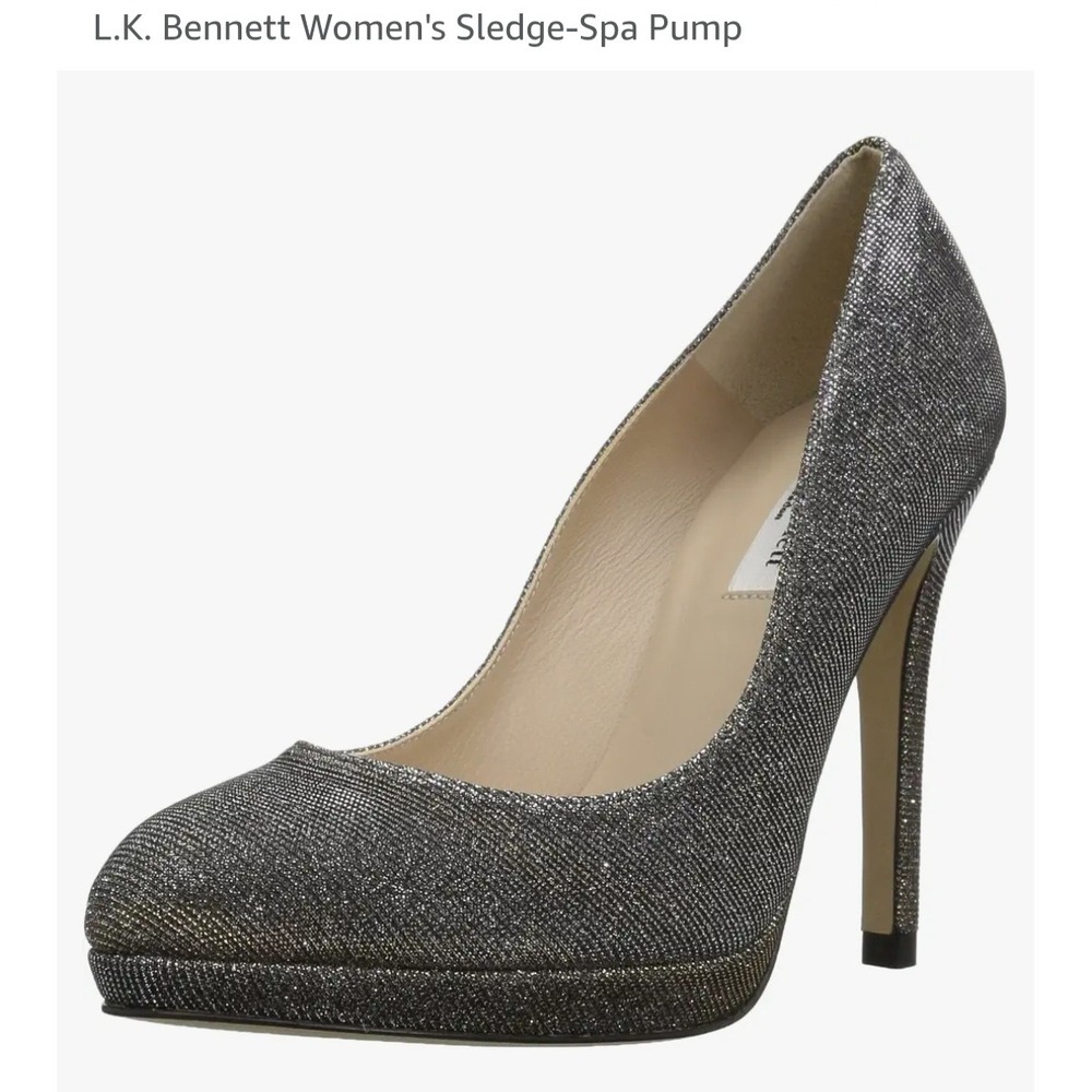 LK Bennett London Sledge-Spa Metallic Glitter Platform Pumps Silver Gold 38.5